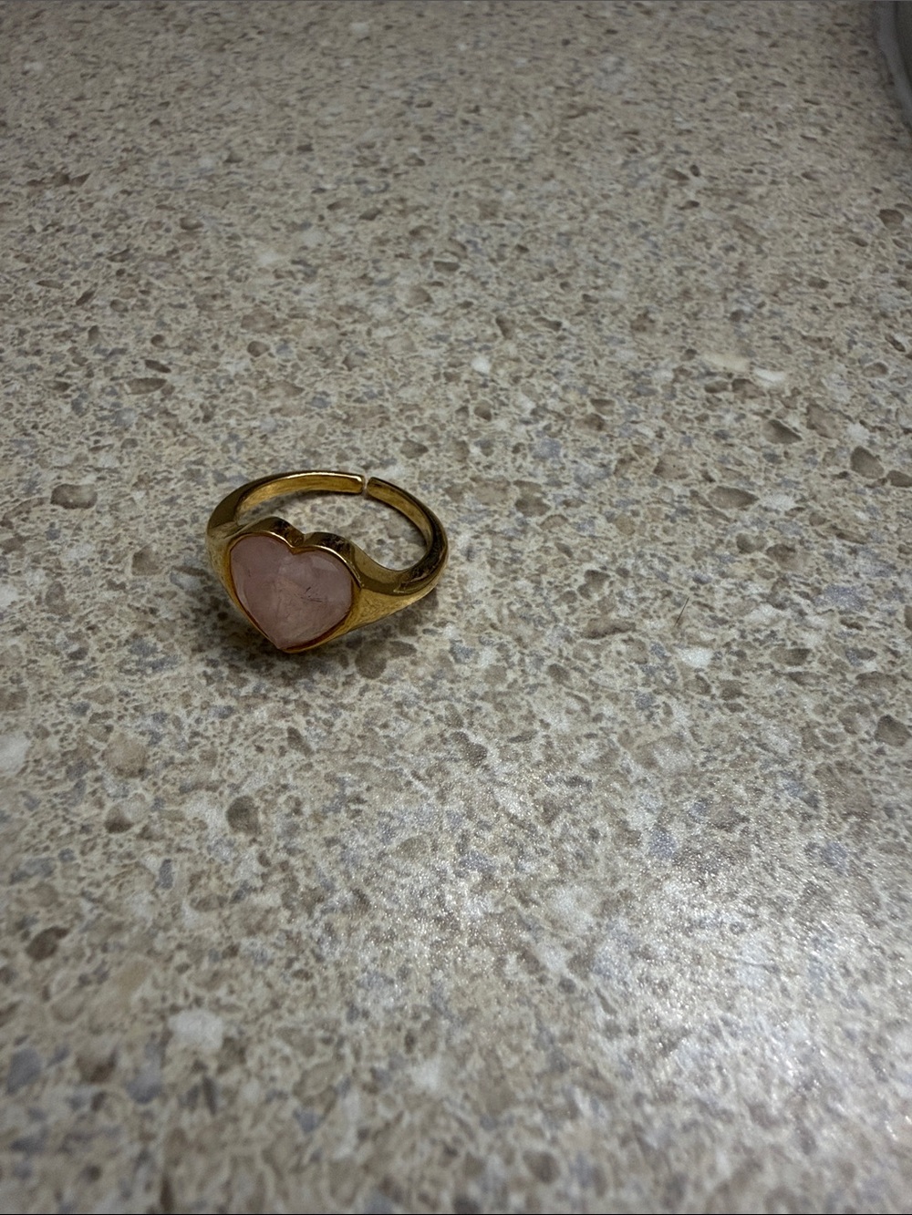 Gold Colored Fashion Heart Ring with Pink Stone